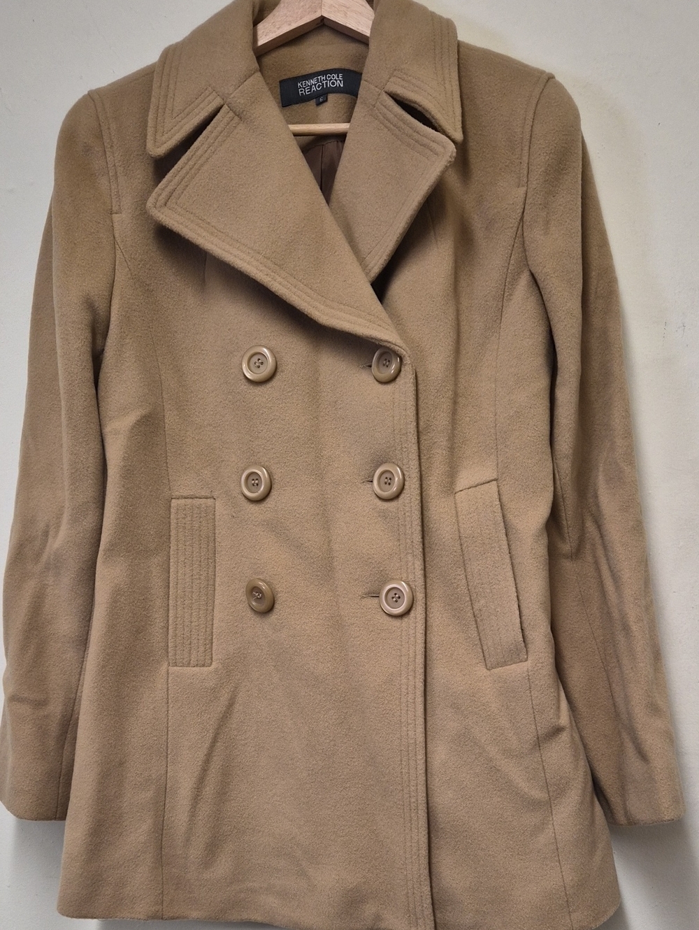 Kenneth Cole Reaction Women's Double-Breasted Tan Peacoat Size 6